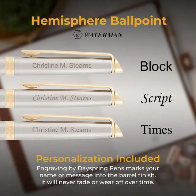 Alt view image 3 of 6 - Waterman Hemisphere Personalized Ballpoint, Stainless Steel, 23K Gold Trim | Engraved Pen for Retirement, Job Promotion, Executive, Waterman Gift Box Included