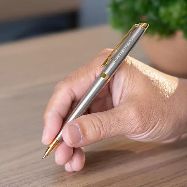 Alt view image 2 of 6 - Waterman Hemisphere Personalized Ballpoint, Stainless Steel, 23K Gold Trim | Engraved Pen for Retirement, Job Promotion, Executive, Waterman Gift Box Included