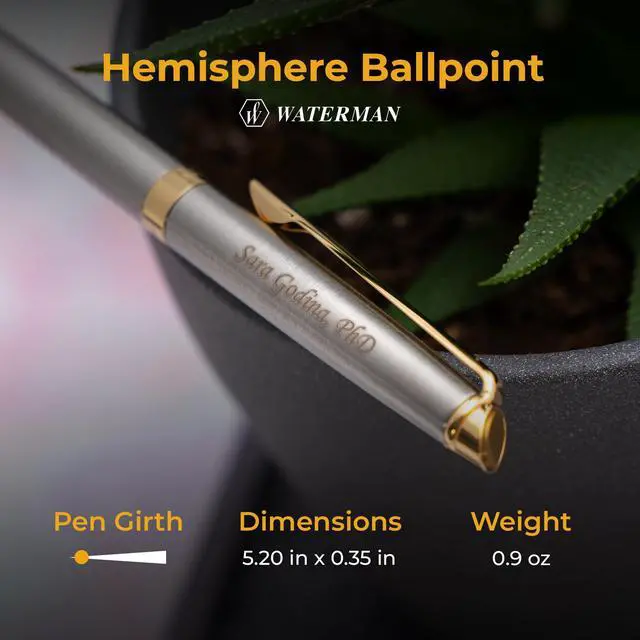 Alt view image 5 of 6 - Waterman Hemisphere Personalized Ballpoint, Stainless Steel, 23K Gold Trim | Engraved Pen for Retirement, Job Promotion, Executive, Waterman Gift Box Included