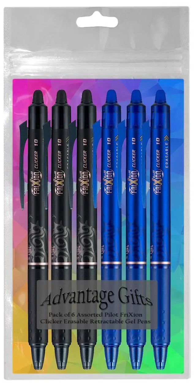 Alt view image 3 of 7 - FriXion Clicker Retractable Erasable Gel Pen, Black/Blue, Bold Point, 6-pk;