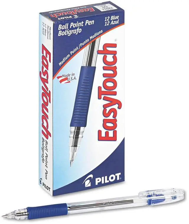 Main image of EasyTouch Ballpoint Stick Pens, Medium Point, Blue Ink, 12-Pack