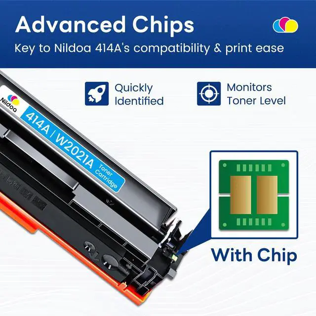 Alt view image 4 of 7 - 414A Toner Cartridges 3 Pack with Chip Replacement for HP 414A Cyan Yellow Magenta Color Enterprise M455dn MFP M480f; Color Pro M454dn M454dw MFP M479fdn M479fdw Printer