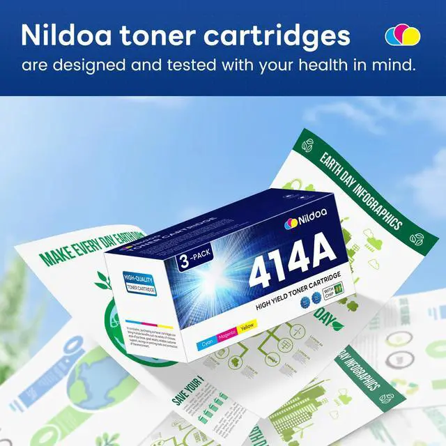 Alt view image 6 of 7 - 414A Toner Cartridges 3 Pack with Chip Replacement for HP 414A Cyan Yellow Magenta Color Enterprise M455dn MFP M480f; Color Pro M454dn M454dw MFP M479fdn M479fdw Printer