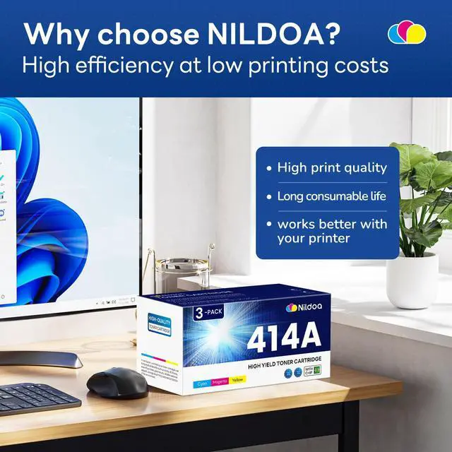 Alt view image 7 of 7 - 414A Toner Cartridges 3 Pack with Chip Replacement for HP 414A Cyan Yellow Magenta Color Enterprise M455dn MFP M480f; Color Pro M454dn M454dw MFP M479fdn M479fdw Printer