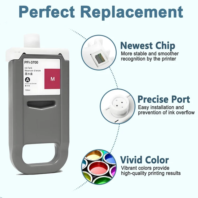 Alt view image 3 of 7 - PFI-3700 Ink Cartridge 700ml Magenta Pigment PFI3700 Inks Tank Compatible with Canon imagePROGRAF PRO-2600 GP-2600S PRO-4600 GP-4600S PRO-6600 GP-6600S 1-Pack