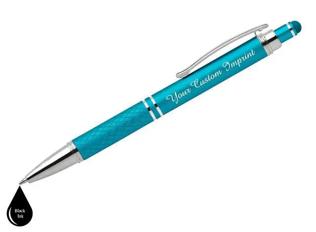 Alt view image 4 of 6 - Custom Engraved Personalized Pen Gift Set - 2 Pack of Soft Touch Metal Ballpoint Pens with Gripper & Gift Box - Luxury Customized Pens with Name (Teal)