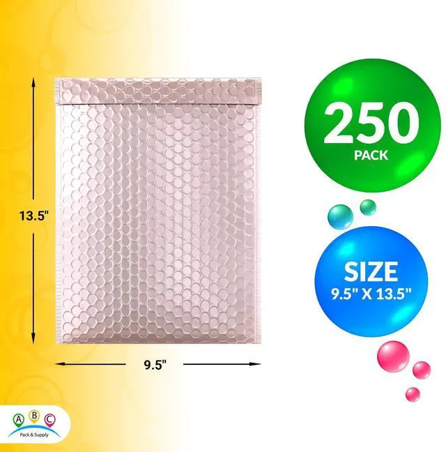Alt view image 2 of 7 - Metallic Bubble Mailers, Rose Gold 9.5 x 13.5 Inch Self Seal Padded Envelopes, Pack of 250 Bubble Packaging Envelopes for Shipping and Mailing