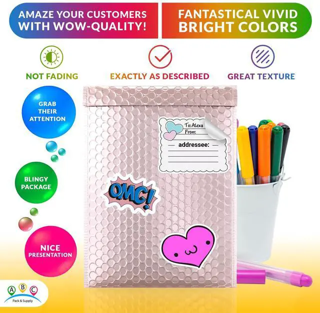Alt view image 5 of 7 - Metallic Bubble Mailers, Rose Gold 9.5 x 13.5 Inch Self Seal Padded Envelopes, Pack of 250 Bubble Packaging Envelopes for Shipping and Mailing
