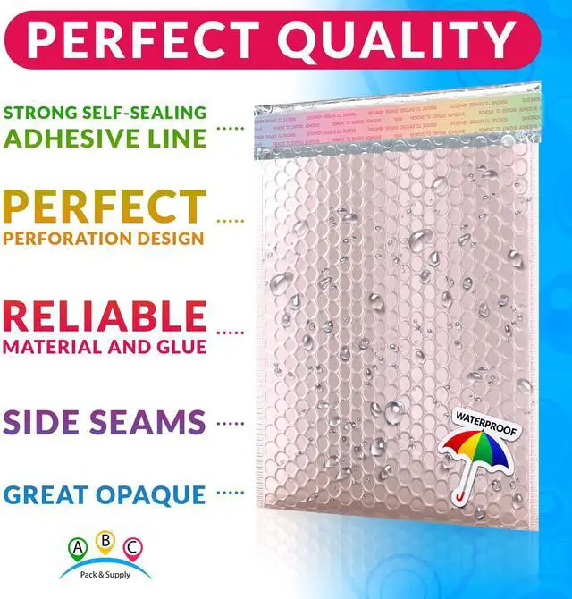 Alt view image 3 of 7 - Metallic Bubble Mailers, Rose Gold 9.5 x 13.5 Inch Self Seal Padded Envelopes, Pack of 250 Bubble Packaging Envelopes for Shipping and Mailing