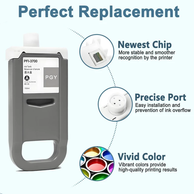 Alt view image 3 of 7 - PFI-3700 Ink Cartridge 700ml Photo Gray Pigment PFI3700 Inks Tank Compatible with Canon imagePROGRAF PRO-2600 GP-2600S PRO-4600 GP-4600S PRO-6600 GP-6600S 1-Pack