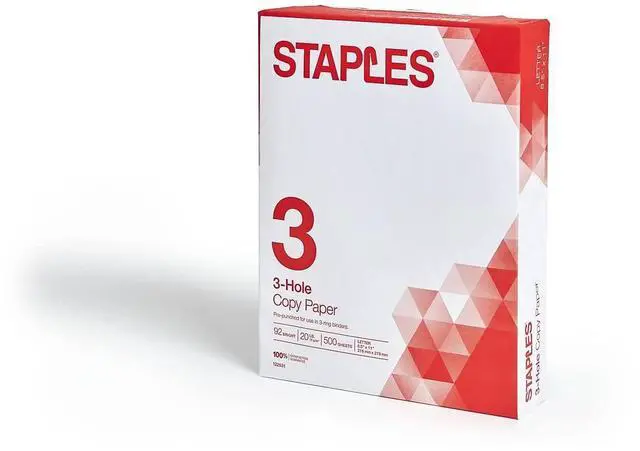 Main image of 8.5-Inch X 11-Inch 3 Hole Copy Paper 20 Lbs. 92 Brightness 500/Ream, For Office, School & Home | Pre-punched white paper ready for standard 3-ring binders and folders
