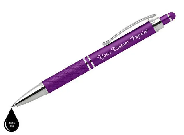 Alt view image 3 of 6 - Custom Engraved Personalized Pen Gift Set - 2 Pack of Soft Touch Metal Ballpoint Pens with Gripper & Gift Box - Luxury Customized Pens with Name (Purple-Teal)