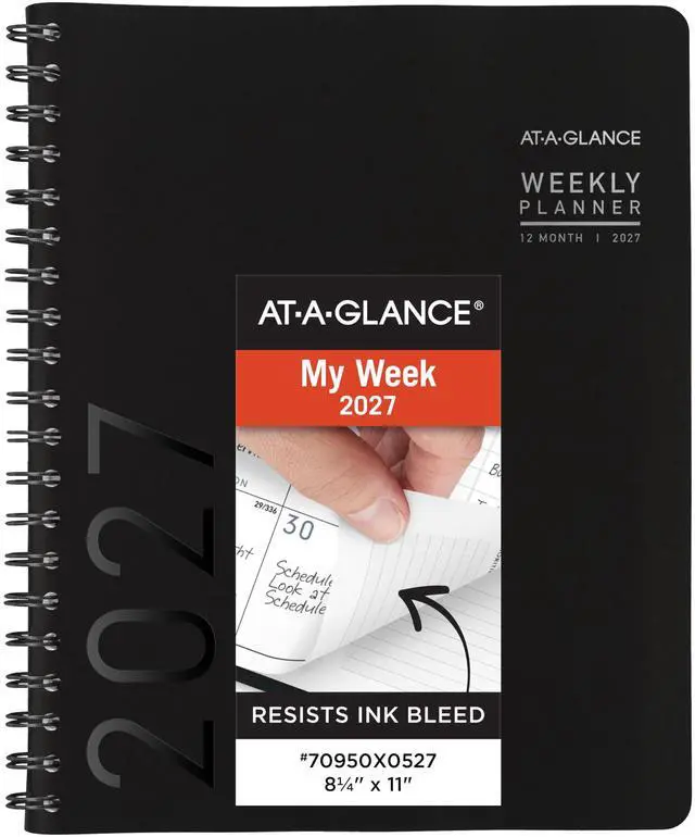 Main image of 2027 Appointment Book Planner, Weekly & Monthly, 8.25" x 11", Half-Hourly, Contemporary, Black (70950X0527)