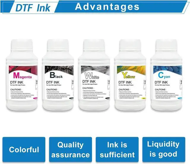 Alt view image 2 of 7 - DTF Ink Premium DTF Transfer Ink for PET Film, Refill for DTF Printers Ink, Heat Transfer Printing Direct to Film + 500g DTF Powder (5X 250ml CMYKW)