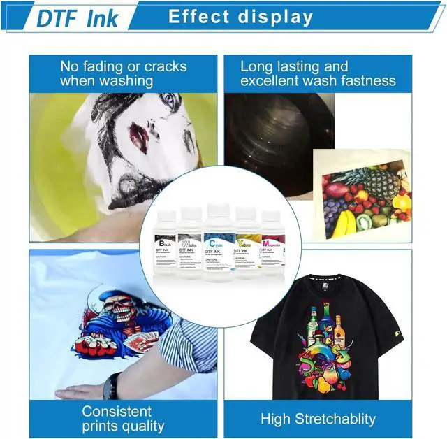 Alt view image 3 of 7 - DTF Ink Premium DTF Transfer Ink for PET Film, Refill for DTF Printers Ink, Heat Transfer Printing Direct to Film + 500g DTF Powder (5X 250ml CMYKW)