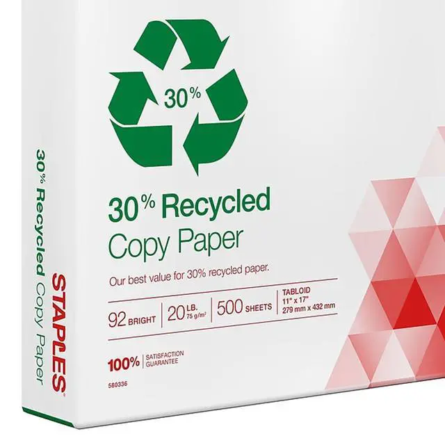 Alt view image 2 of 5 - 30% Recycled 11x17 Paper 20 lbs 92 Bright 500/Ream, For Office, School & Home | Ledger-size sheets for office, school & home printing and copying needs