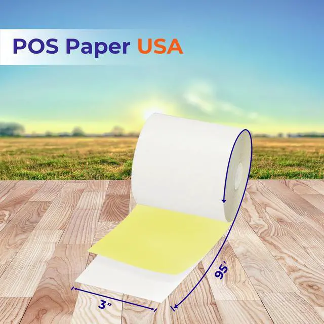 Alt view image 3 of 3 - 3" x 95' 2-Ply Carbonless Paper (50 Rolls/Case) - White/Yellow - BPA Free