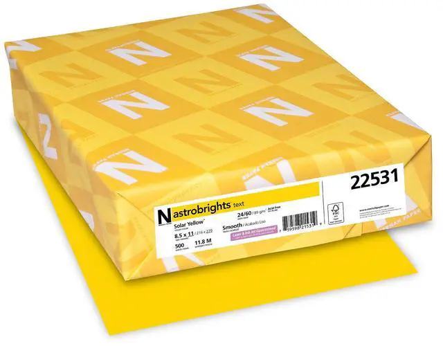 Main image of Wausau Paper 22531 Astrobrights Color Paper, 8.5 x 11, 24 lb / 89 GSM, Solar Yellow, 500 Sheets