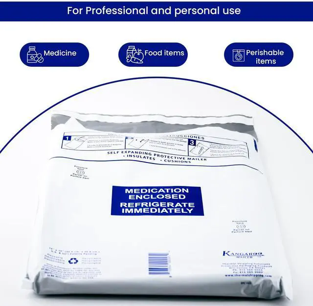 Alt view image 7 of 7 - Kangaroo Insulated Mailers for Cold Shipping - 12" x 14" x 1 3/8" - Bulk 48 Count - Packaging for Medicine, Food, Perishables