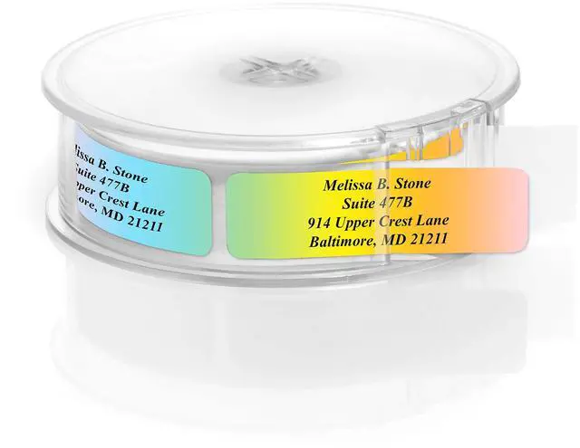 Main image of Cascading Rainbow Medley Personalized Return Address Labels with Elegant Plastic Dispenser - Roll of 500 Custom Stickers
