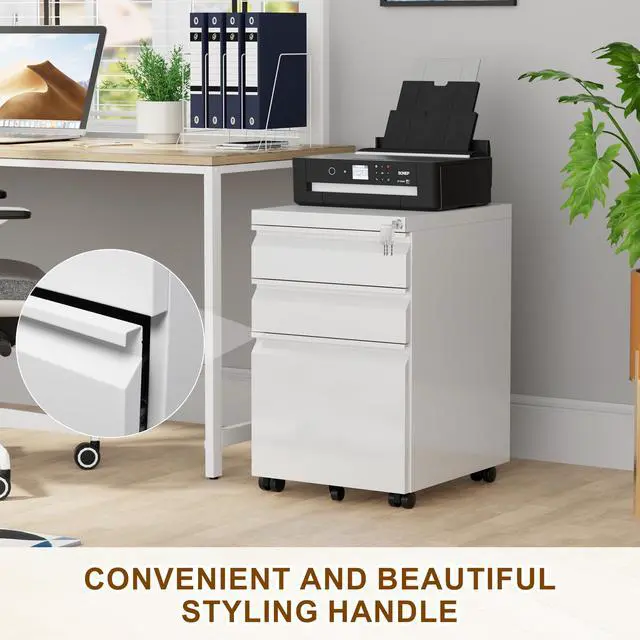 Alt view image 3 of 6 - 3 Drawer Metal Mobile File Cabinet with Lock and 4 Keys | Pre-Assembled Under DeskOffice Filing Cabinet for Home Office with Anti-tilt Wheels, A4/Legal/Letter Hanging File Drawers