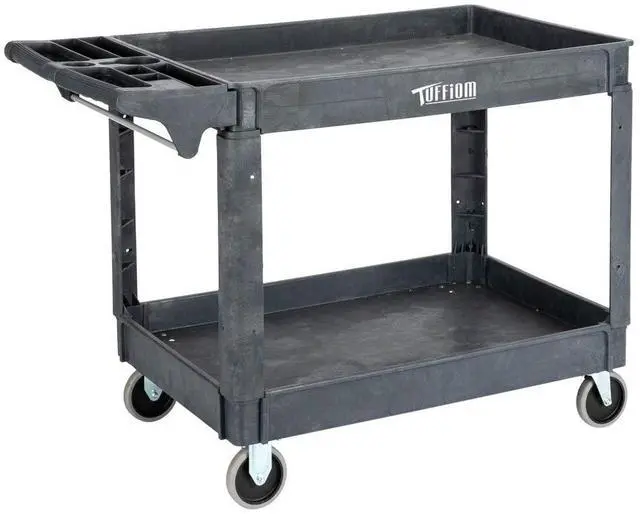 Main image of Plastic Service Utility Cart with Wheels, 550lbs Capacity, Heavy Duty Tub W/Deep Shelves, Multipurpose Rolling Extra Large 2-Tier Mobile Storage Organizer, Warehouse Garage Industrial Cart