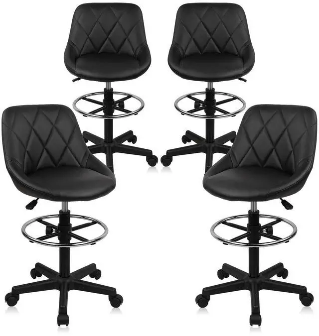 Main image of Drafting Chair with Back, Leather Rolling Swivel Stool with Adjustable Height and Footrest, Ergonomic Tall Standing Desk Office Chairs with Wheels for Home Work Shop Kitchen Bar, 4PK