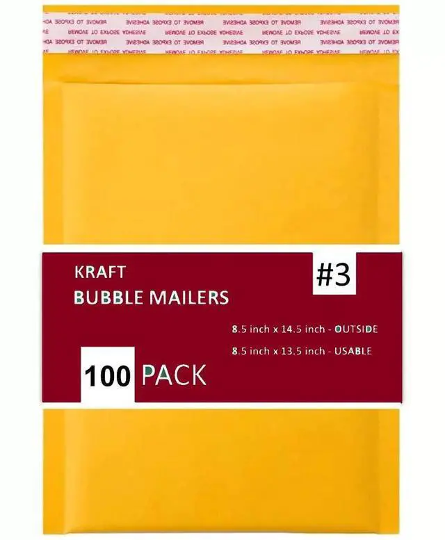 Main image of 100 PC #3 8.5x14.5 Inches 100 Pack Inches Kraft Bubble Mailers Yellow Shipping Padded Envelopes Self Seal Waterproof Cushion Envelopes