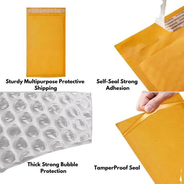 Alt view image 4 of 5 - 100 PC #3 8.5x14.5 Inches 100 Pack Inches Kraft Bubble Mailers Yellow Shipping Padded Envelopes Self Seal Waterproof Cushion Envelopes