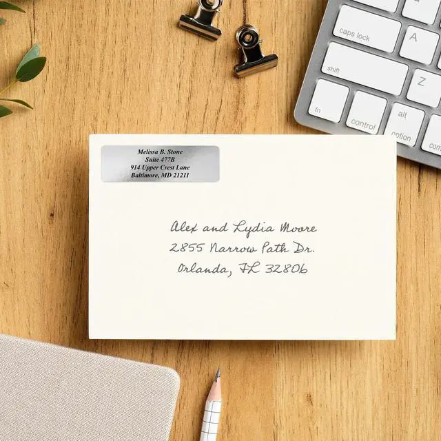 Alt view image 3 of 5 - Silver Foil Personalized Return Address Labels with Elegant Dispenser - Roll of 500 Custom Stickers