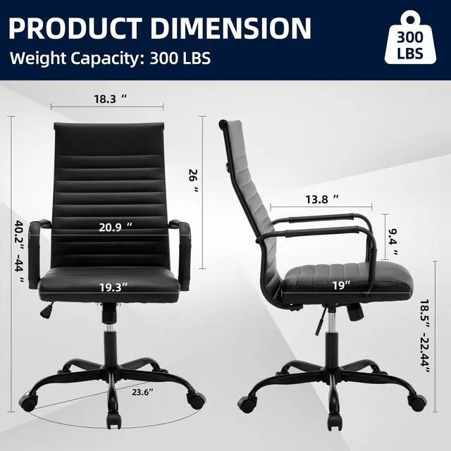 Alt view image 2 of 7 - Office Chair, Ergonomic Executive Conference Room Chairs, Ribbed Leather Desk Chair with Lumbar Support, Adjustable Height Mid-Back Swivel Chair with Padded Seat