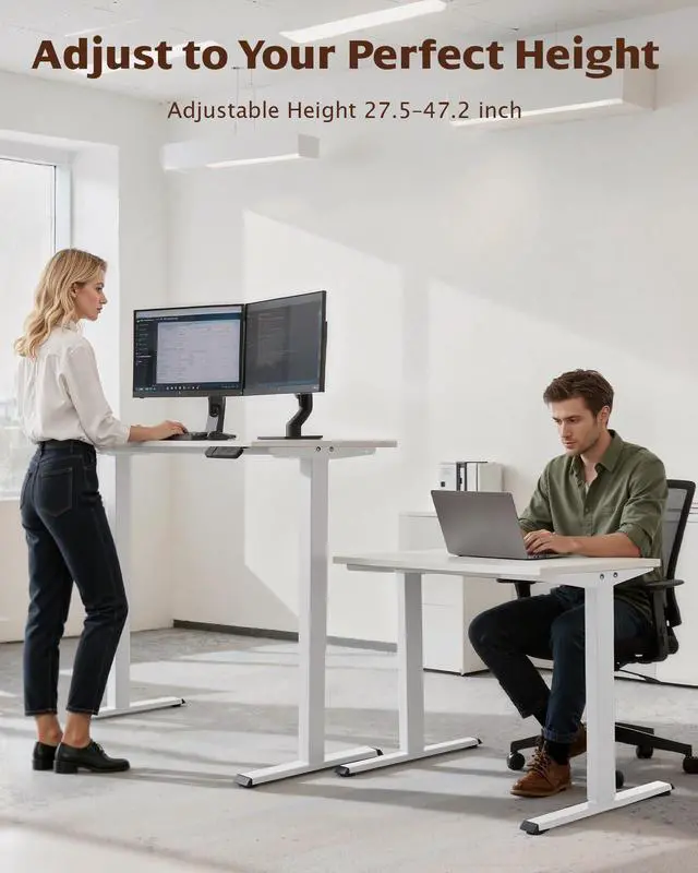 Alt view image 4 of 7 - Dual Motor Standing Desk Frame, 225 lbs Capacity, White | Dual motors, 225 lb capacity, memory presets, anti-collision Height 27.6"-47.3", width 43"-59"