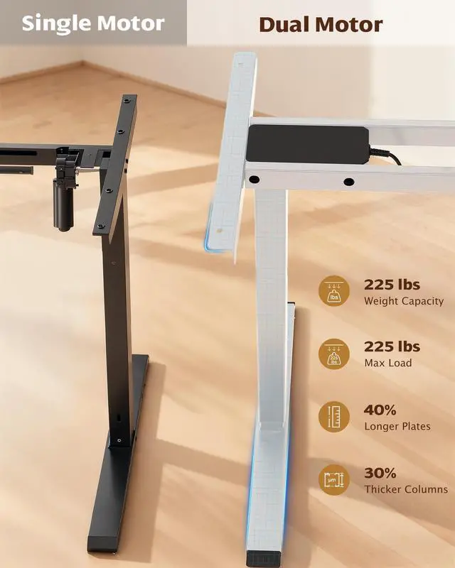 Alt view image 5 of 7 - Dual Motor Standing Desk Frame, 225 lbs Capacity, White | Dual motors, 225 lb capacity, memory presets, anti-collision Height 27.6"-47.3", width 43"-59"