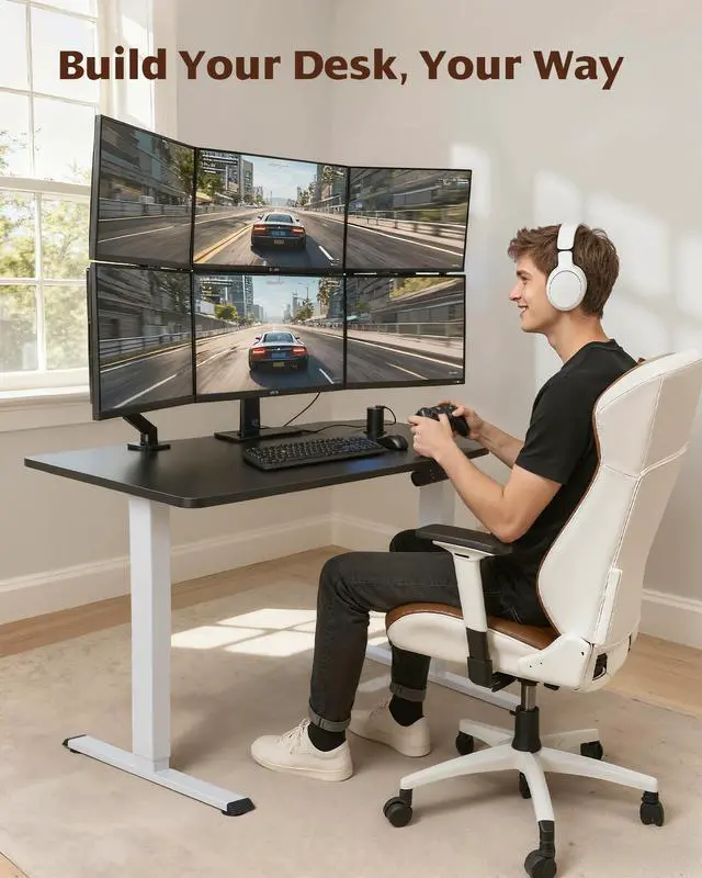 Alt view image 6 of 7 - Dual Motor Standing Desk Frame, 225 lbs Capacity, White | Dual motors, 225 lb capacity, memory presets, anti-collision Height 27.6"-47.3", width 43"-59"