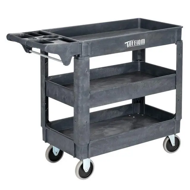 Main image of Plastic Service Utility Cart with Wheels, 550lbs Capacity, Heavy Duty Tub W/Deep Shelves, Multipurpose Rolling 3-Tier Mobile Storage Organizer, for Warehouse Garage Industrial Cart