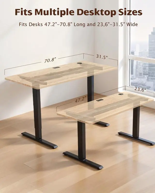 Alt view image 2 of 7 - Dual Motor Standing Desk Frame, 225 lbs Capacity, Black | Dual motors, 225 lb capacity, memory presets, anti-collision Height 27.6"-47.3", width 43"-59"