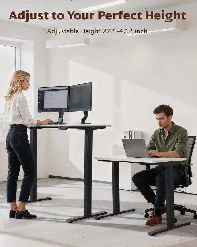 Alt view image 4 of 7 - Dual Motor Standing Desk Frame, 225 lbs Capacity, Black | Dual motors, 225 lb capacity, memory presets, anti-collision Height 27.6"-47.3", width 43"-59"
