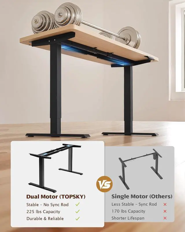 Alt view image 3 of 7 - Dual Motor Standing Desk Frame, 225 lbs Capacity, Black | Dual motors, 225 lb capacity, memory presets, anti-collision Height 27.6"-47.3", width 43"-59"