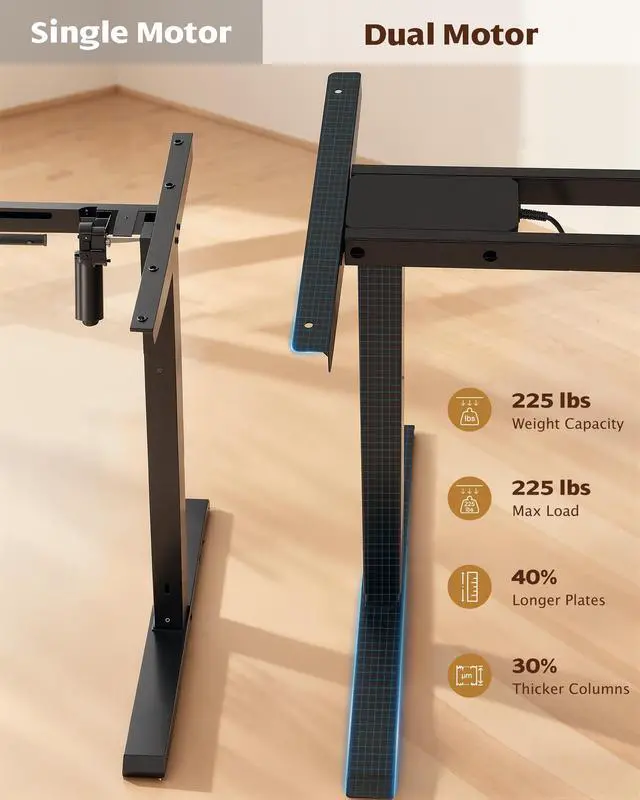 Alt view image 5 of 7 - Dual Motor Standing Desk Frame, 225 lbs Capacity, Black | Dual motors, 225 lb capacity, memory presets, anti-collision Height 27.6"-47.3", width 43"-59"