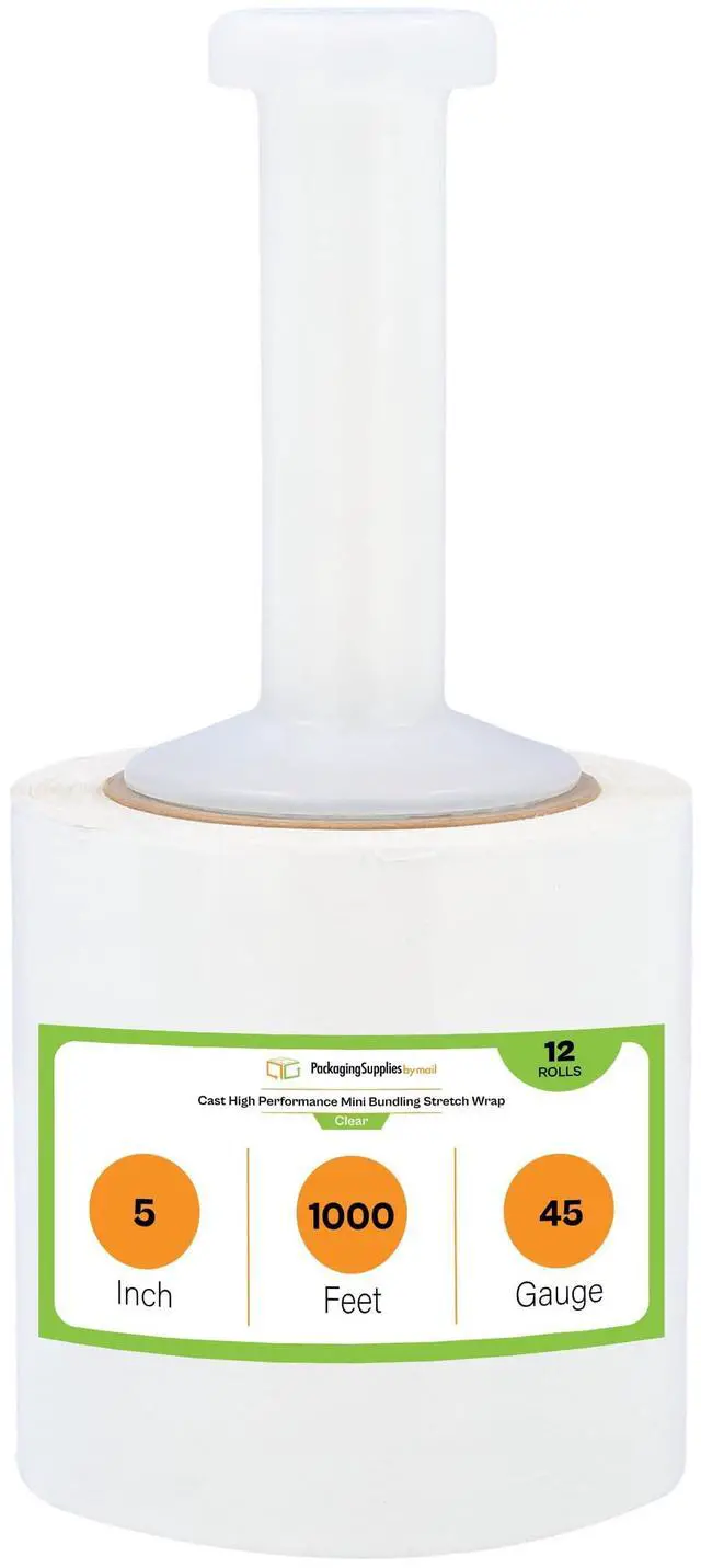 Alt view image 2 of 7 - PSBM Mini Stretch Film/Wrap with Plastic Handle 5" x 1000' 45 GA 12 Rolls | Mini Stretch Wrap with Plastic Handle, Heavy Duty Plastic Film, Industrial Strength Shrink Packaging for Moving & Shipping