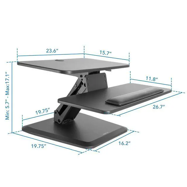 Alt view image 2 of 7 - Compact Standing Desk Riser, Height Adjustable Desktop Sit Stand Workstation with Gas Spring, Tabletop Stand Up Desk with Keyboard Tray, Black