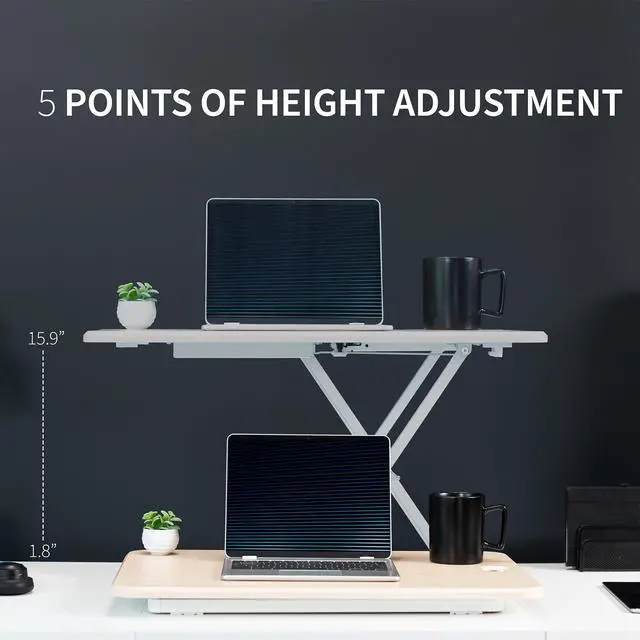 Alt view image 3 of 7 - Ultra-Slim Single Top Height Adjustable Standing Desk Riser, Compact Sit Stand Desktop Converter for Monitor or Laptop, Light Wood, DESK-V001JF