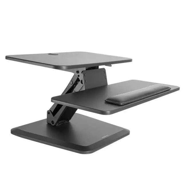 Alt view image 5 of 7 - Compact Standing Desk Riser, Height Adjustable Desktop Sit Stand Workstation with Gas Spring, Tabletop Stand Up Desk with Keyboard Tray, Black