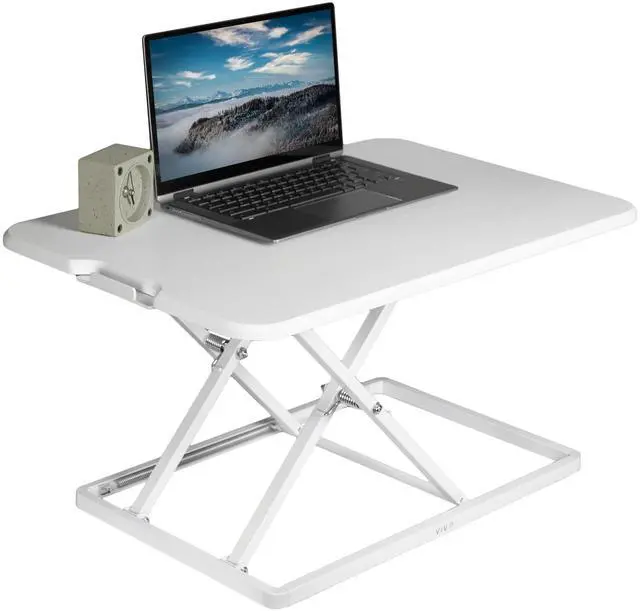 Main image of Ultra-Slim Single Top Height Adjustable Standing Desk Riser, Compact Sit Stand Desktop Converter for Monitor or Laptop, White, DESK-V001JW