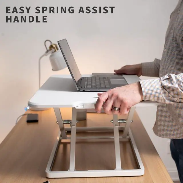 Alt view image 3 of 7 - Ultra-Slim Single Top Height Adjustable Standing Desk Riser, Compact Sit Stand Desktop Converter for Monitor or Laptop, White, DESK-V001JW