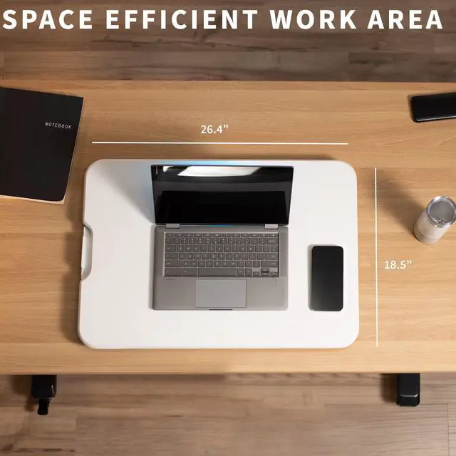 Alt view image 5 of 7 - Ultra-Slim Single Top Height Adjustable Standing Desk Riser, Compact Sit Stand Desktop Converter for Monitor or Laptop, White, DESK-V001JW