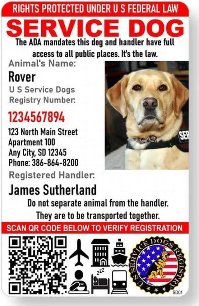Main image of Custom Service Dog ID Card with QR Code and Optional Holograph | Registration to U S Service Dogs Registry Plus ID Holder & Digital ID - Portrait Style
