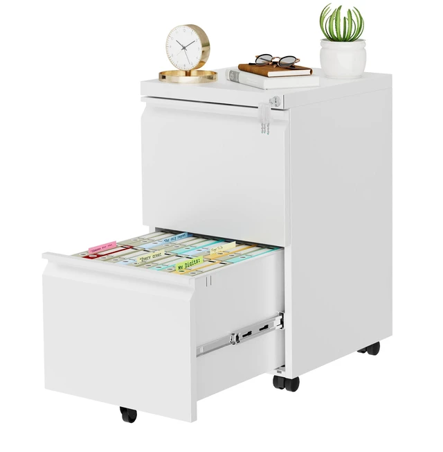 Main image of 2 Drawer Metal Mobile File Cabinet with Lock and 4 Keys | Pre-Assembled Under Office Filing Cabinet for Home Office with Anti-tilt Wheels, A4/Legal/Letter Hanging File Drawers