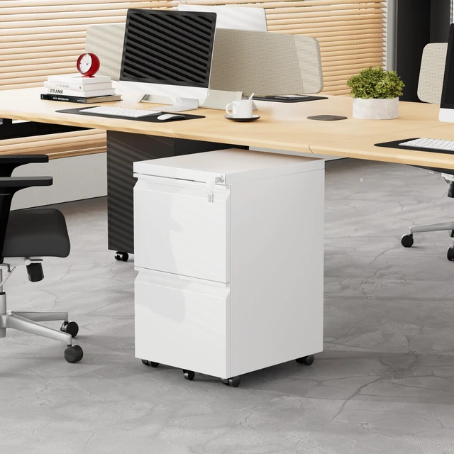 Alt view image 2 of 7 - 2 Drawer Metal Mobile File Cabinet with Lock and 4 Keys | Pre-Assembled Under Office Filing Cabinet for Home Office with Anti-tilt Wheels, A4/Legal/Letter Hanging File Drawers
