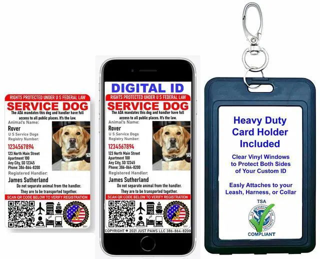 Alt view image 2 of 5 - Custom Service Dog ID Card with QR Code and Optional Holograph | Registration to U S Service Dogs Registry Plus ID Holder & Digital ID - Portrait Style